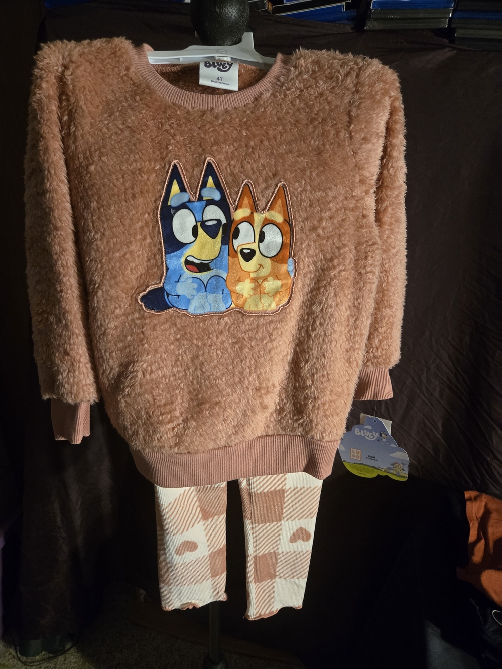 Fuzzy Pink Kids Sweatshirt & Heart Leggings Set - Bluey